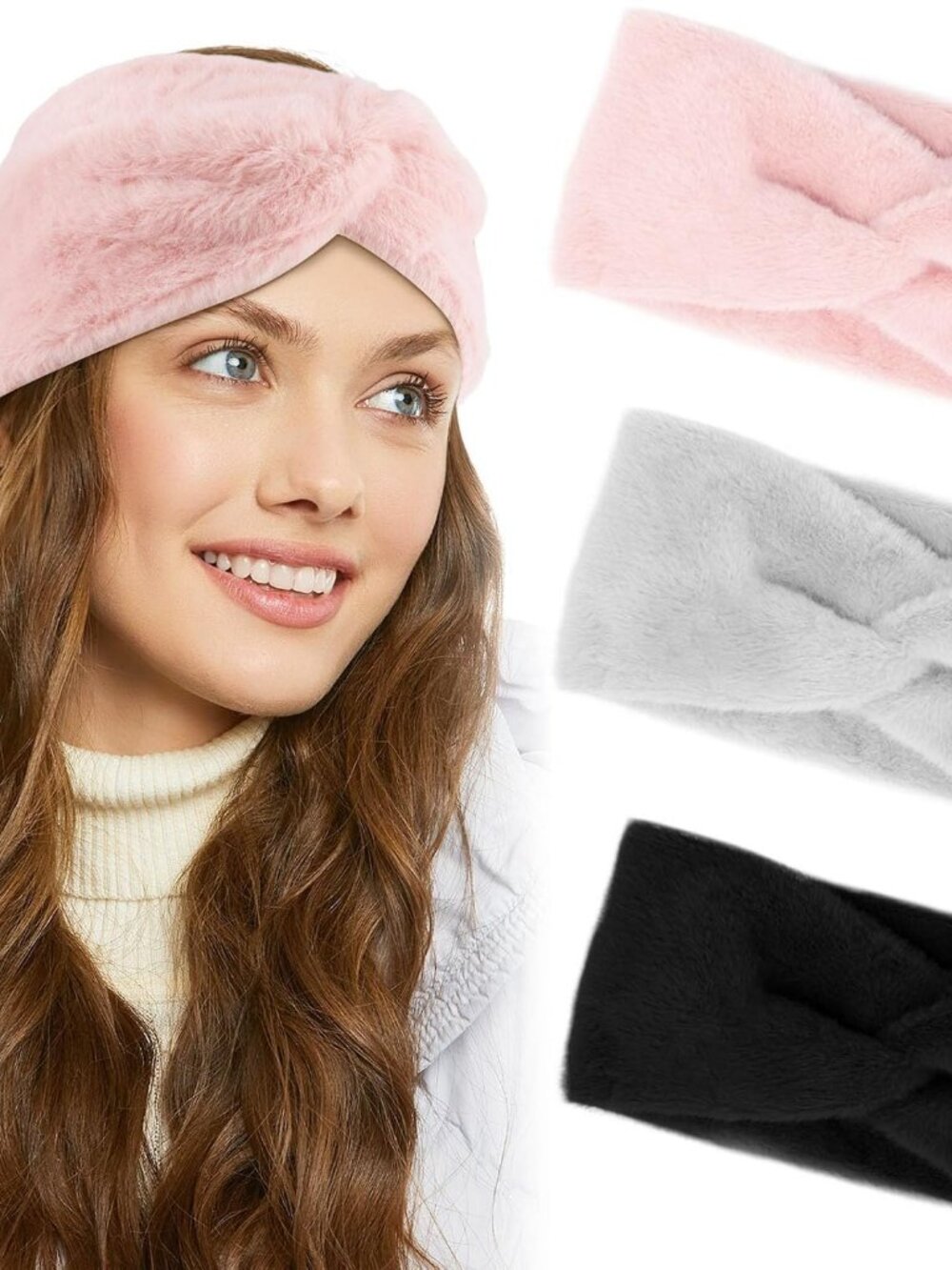 3 Pcs Women's Faux Fur Winter Headbands Twisted Knot Ear Warmers Cold Weather